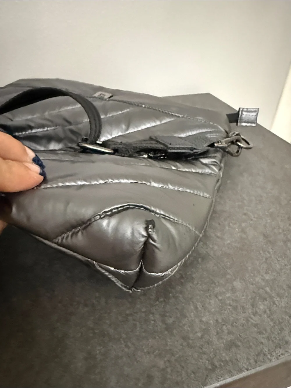 THINK ROYLN Metallic Gray Quilted Messenger Crossbody